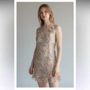 Vintage Floral sheer chemise lingerie with flowers detailing 70s vibes
